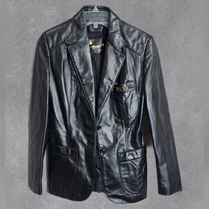 Etienne Aigner Vintage Black Leather Blazer Size 10